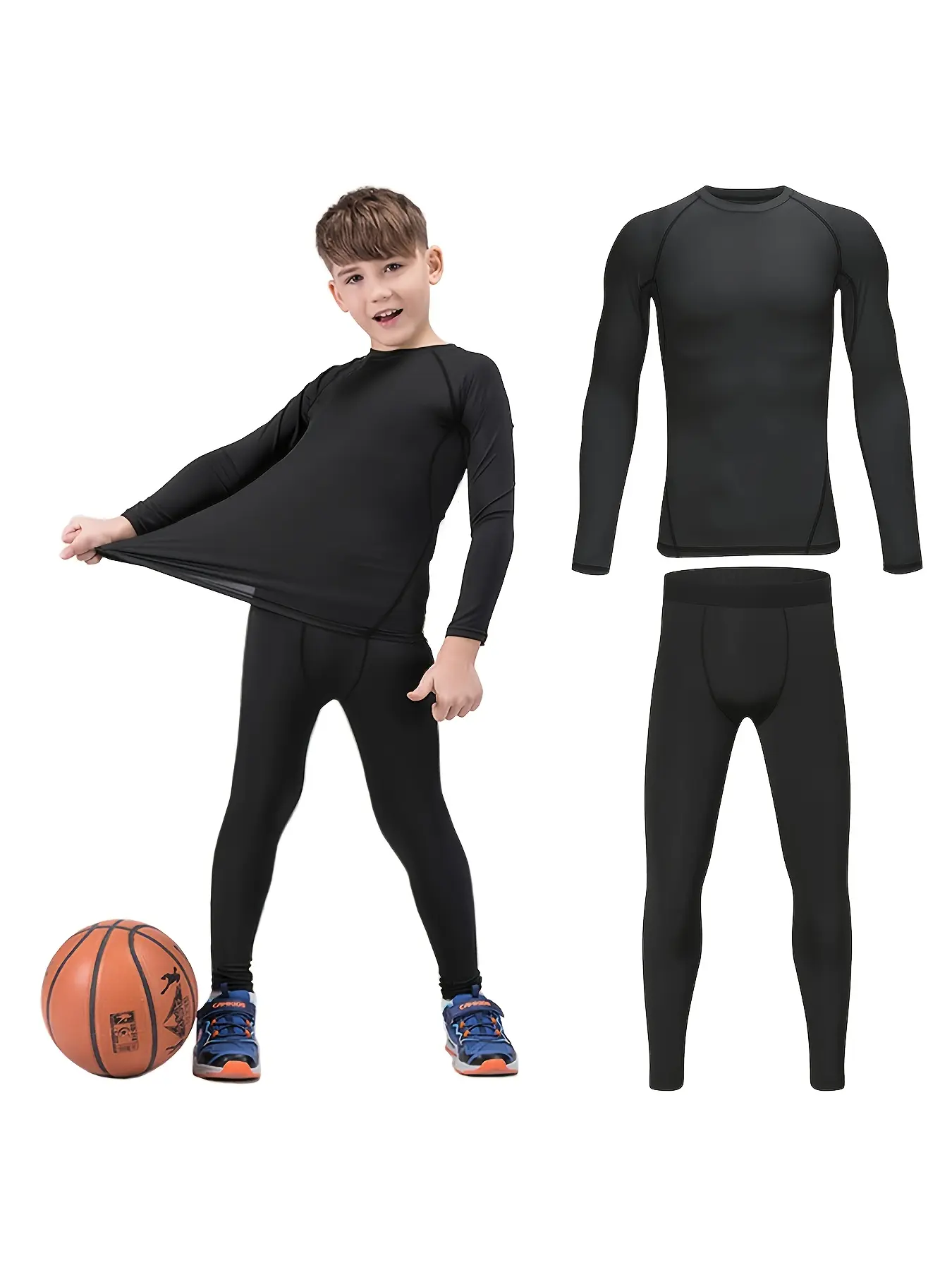 TELALEO Kids' 2 Pack Compression Set, All Season Base Layer Shirt & Leggings, Moisture-Wicking Athletic Outfits with Support for Gym & Sports