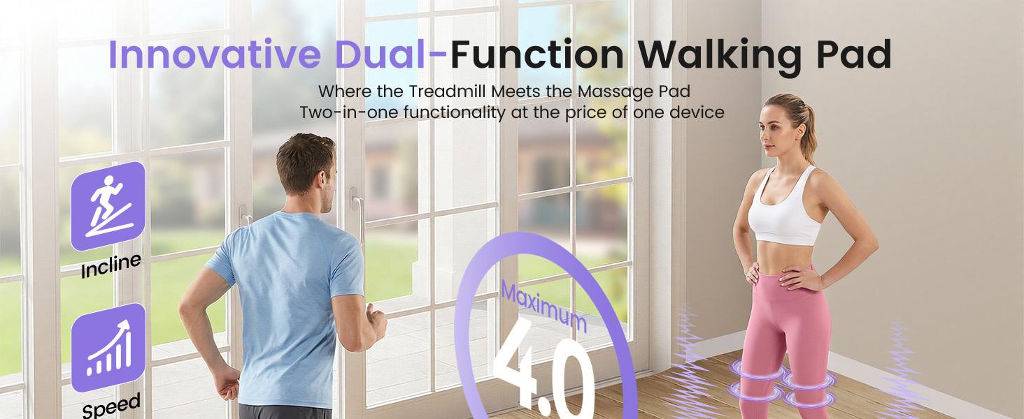 【 New Year】Walking Pad Treadmill with Incline - Under Desk Treadmills with Vibration Massage Plate, 2.5HP Compact Portable Treadmills for Home Small Spaces, Office, with Remote Control & LED Display