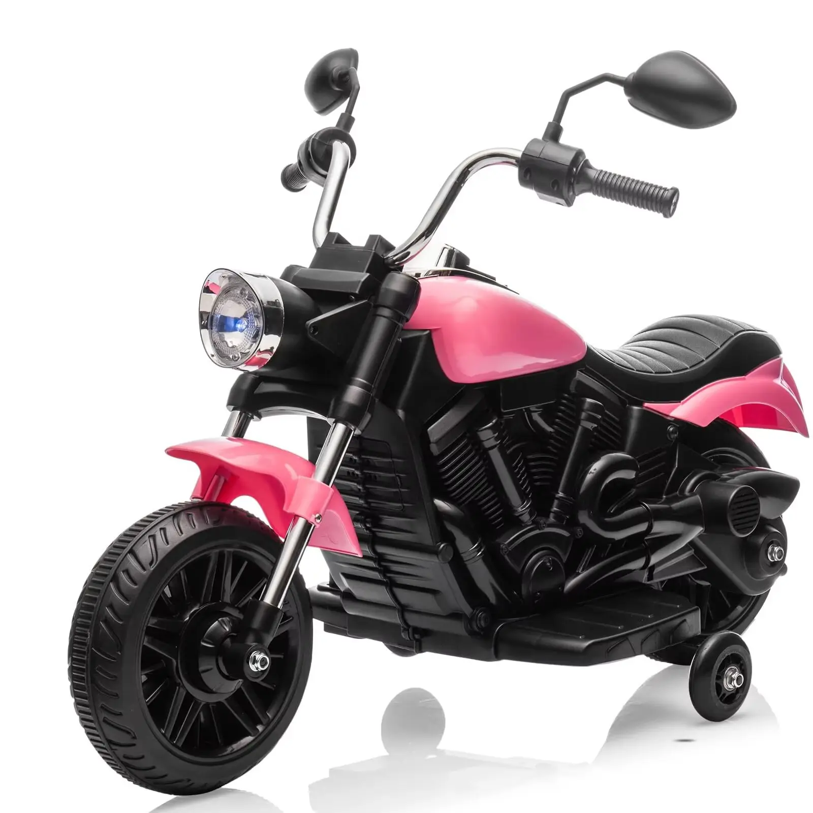 Garvee 12V Kids Motorcycle 3 Wheel Design Training Wheels One Button Start Reverse Headlight Horn Music Battery Powered for Ages 3-5 Pink