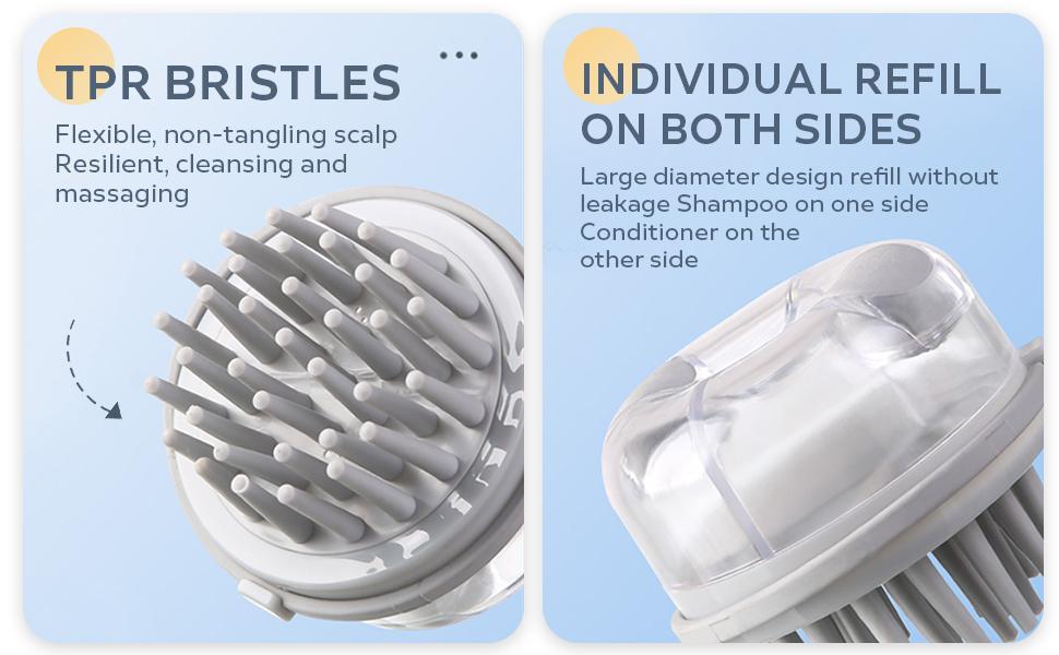 Dual-Effect Bristle Scalp Massage Comb: Dual-zone bristles for targeted care. Deep cleans hair follicles while soothing massage relieves tension. Strengthen roots starting with a healthy scalp. Available in white/pink/gray.