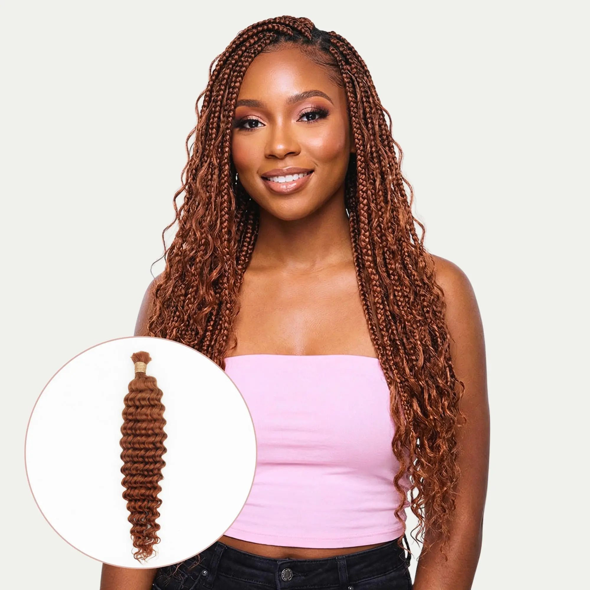 Copper Deep Wave Color 350 Bulk 100% Human Braiding Hair - Fiery Vibrant & Bold for Top Braiding Styles