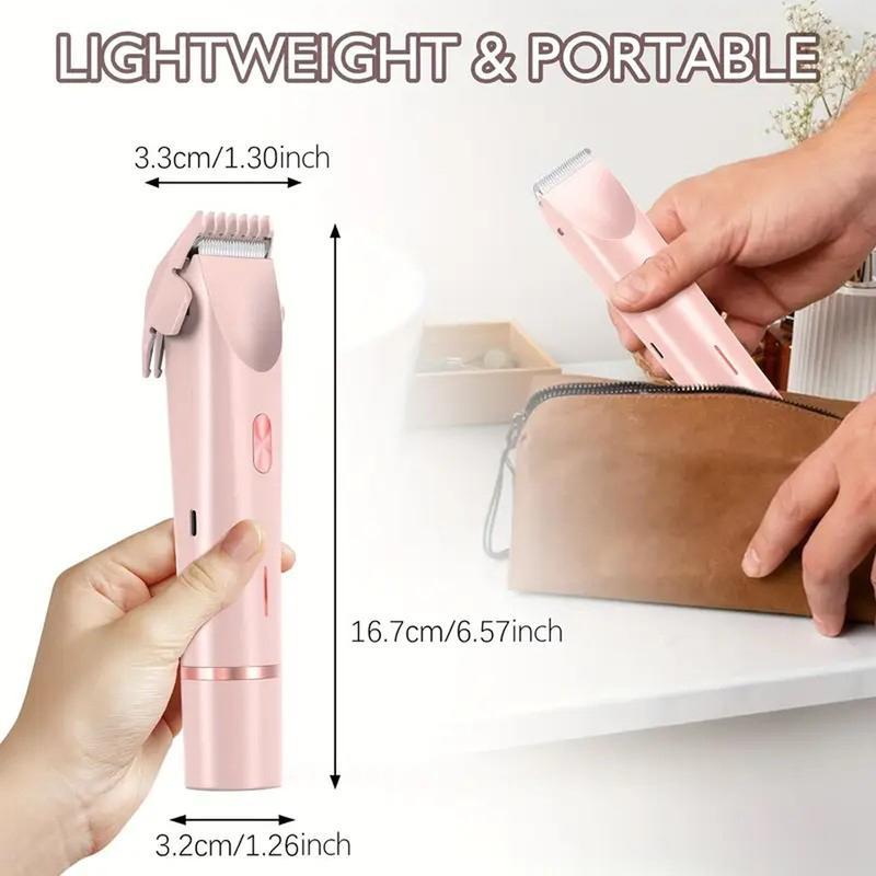 Bikini Trimmer for Women, Electric Shaver and Razor Rechargeable 2-in-1 Body and Facial Epilator, Dual Heads for Painless Trimming of Pubic Hair, Face, Underarms and Legs, Summer Gift, Shaver for Women