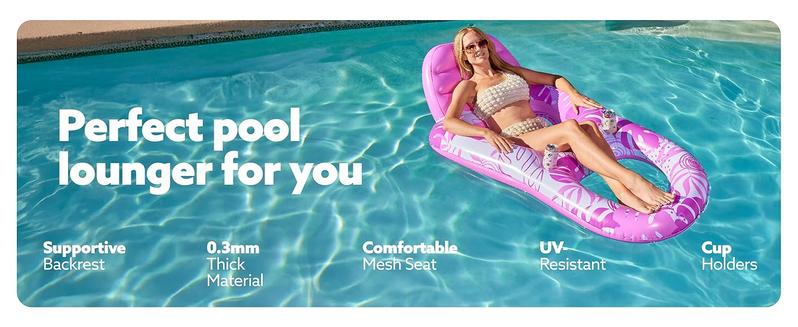 Inflatable Pool Floats Lounger Adult, Pool Float Lounge Raft Floaties Water Floating Recliner Chair with Cup Holders Foot Rest Swimming Floaty Father's Day Gifts / Electric Air Pump