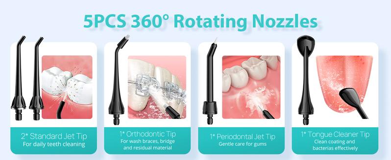 COSLUS CX20 Water Flosser For Teeth Pick: Portable Cordless Oral Irrigator, 5 Nozzle,Multimodes,Tongue Scraper Water Flosser For Braces,Flossing Water Tool,Tonsil Stones Water Flosser For Adults,Tartar Remove