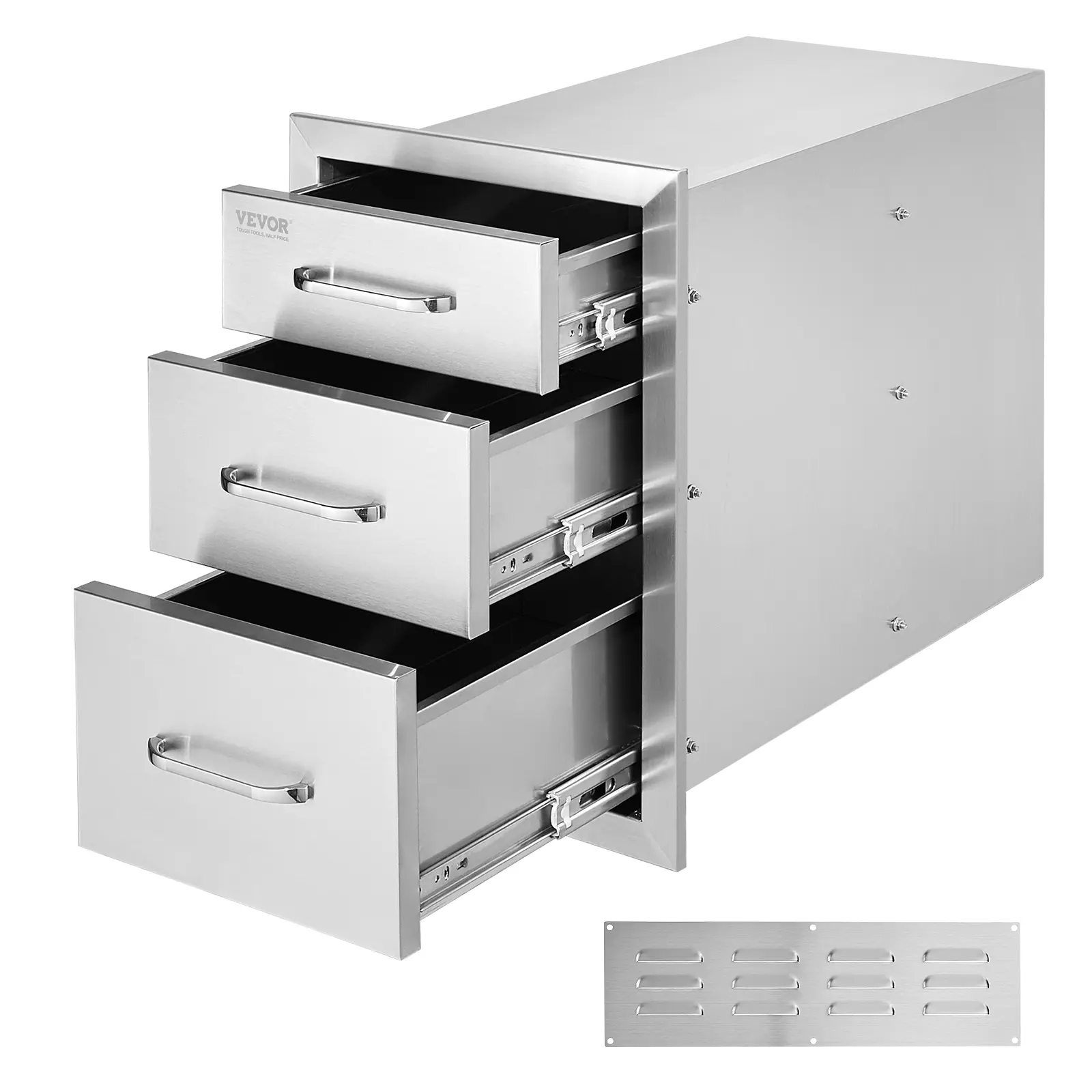 【summerfinds】VEVOR Outdoor Kitchen Drawers 14\" W x 20.3\" H x 23\" D, Flush Mount Triple Access BBQ Drawers Stainless Steel with Handle, BBQ Island Drawers for Outdoor Kitchens or Patio Grill Station