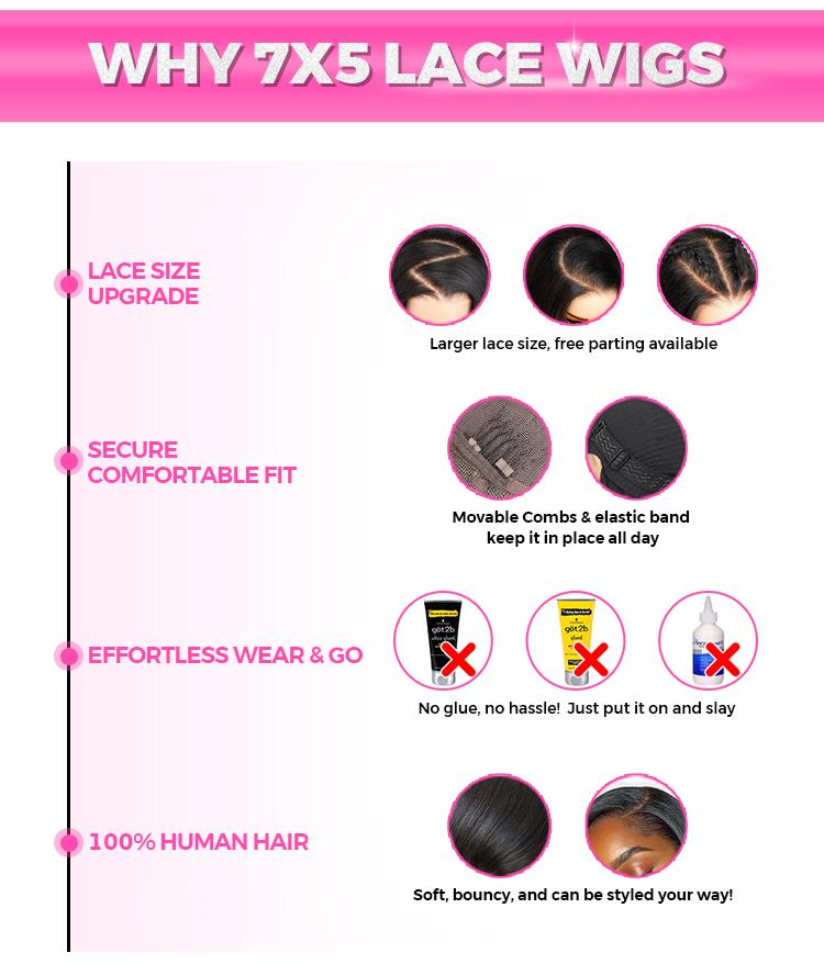 CurlyMe Wear Go Layered Cut Straight Balayage Highlight Color Pre-cut Lace Glueless Wig 7x5 Transparent Lace 250% Density Medium Cap Size