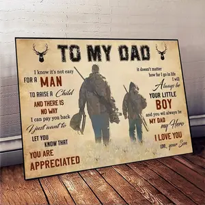To My Dad Hunting Canvas Print, Father Son Rustic Deer Wall Art Father'day Gift Poster