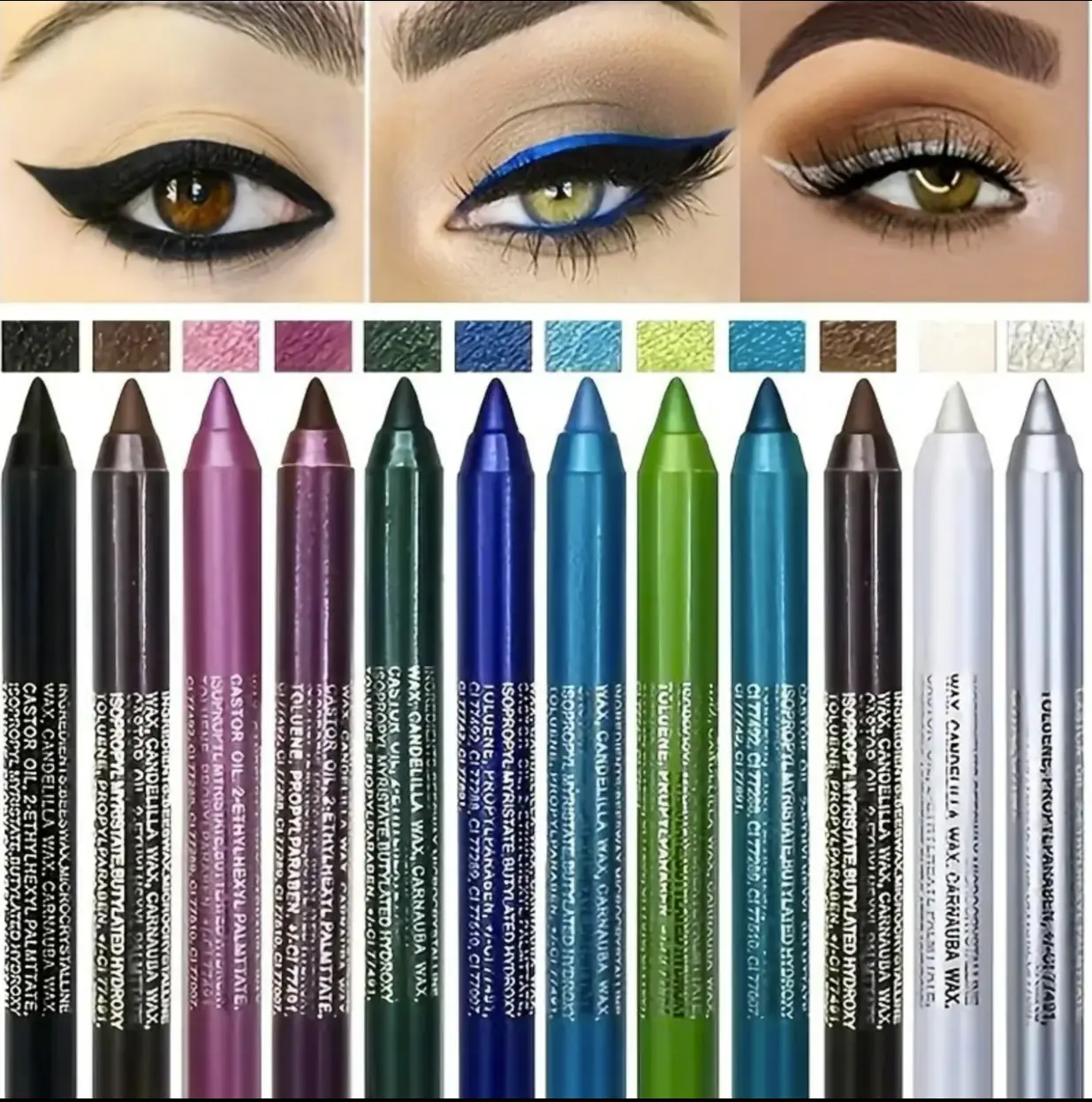12-Color Pearl Gloss Eyeliner Pen - High Pigment, Waterproof Long Wear Smokey Punk Gothic Eyeliner, Makeup for Women, Back to School & Valentine's Gift, Includes Lipliner Complement