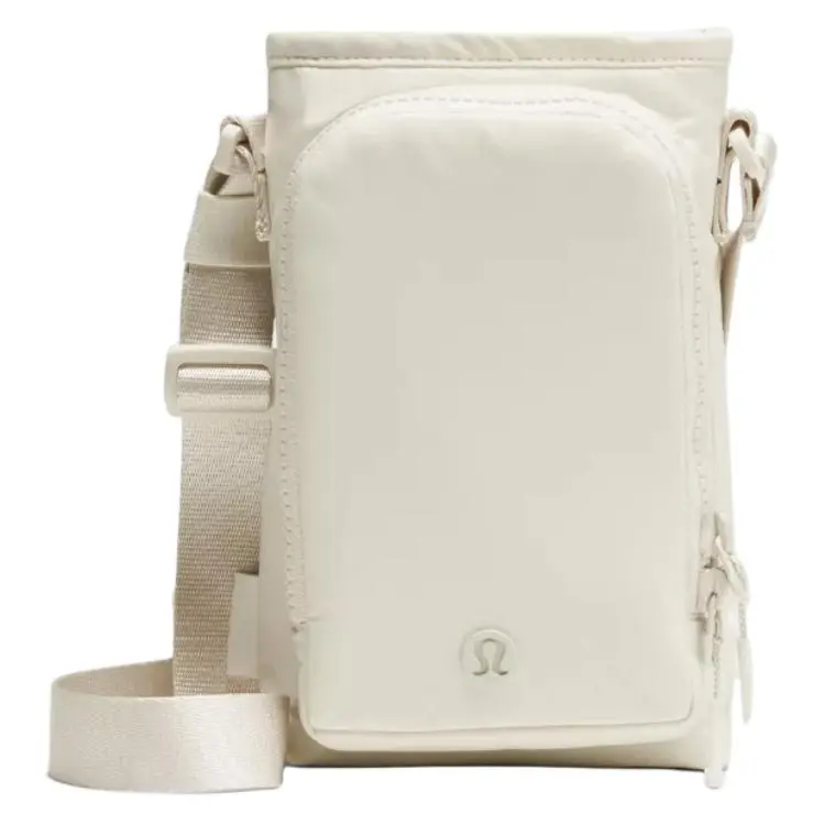 Lululemon Light Ivory Nylon Crossbody Bag with 2L Squeeze-Open Closure Water Bottle, Stylish Lightweight Adjustable Strap Bag for Men and Women, Stylish Crossbody Bags