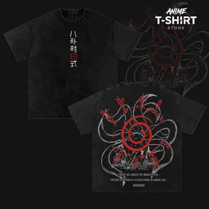 Kurama - NRT Anime Double Printed Vintage Washed Unisex Oversize Anime Manga Washed Heavyweight Cotton T-shirt, gifts For Anime Fan, Anime Lover
