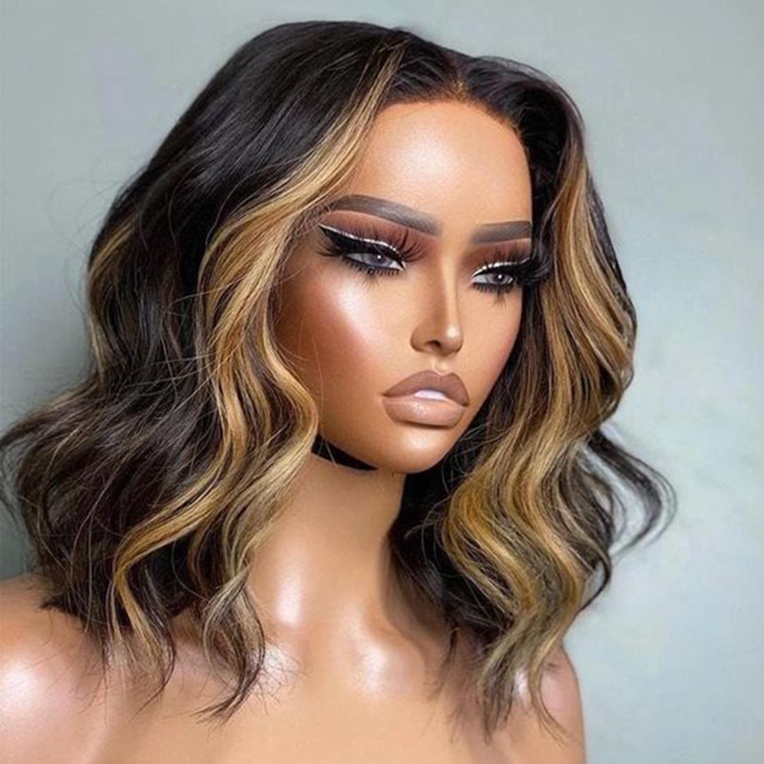 1B/30 Highlight Short Bob Lace Front Wig Body Wave Blonde Highlight 180 Density Human Hair Pre Plucked with Baby Hair Body Wave Bob Wig Human Hair 13x4  Highlight Lace Frontal Bob Wig For Women SpringStatements