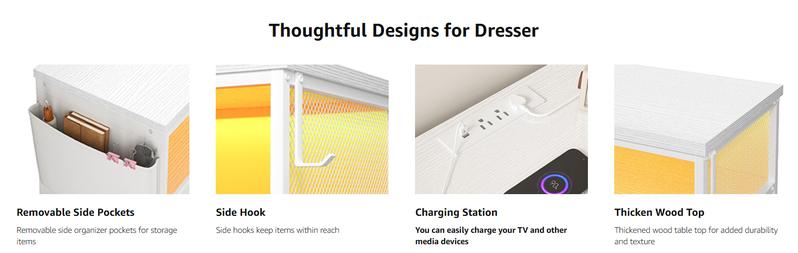 【#TikTokShopFallDealsForYou】Raybee 7/10 Drawer Dresser for Bedroom with Wood Open Shelves, 55" TV Stand with Power Outlets & LED Lights, Fabric & Chest of Drawers