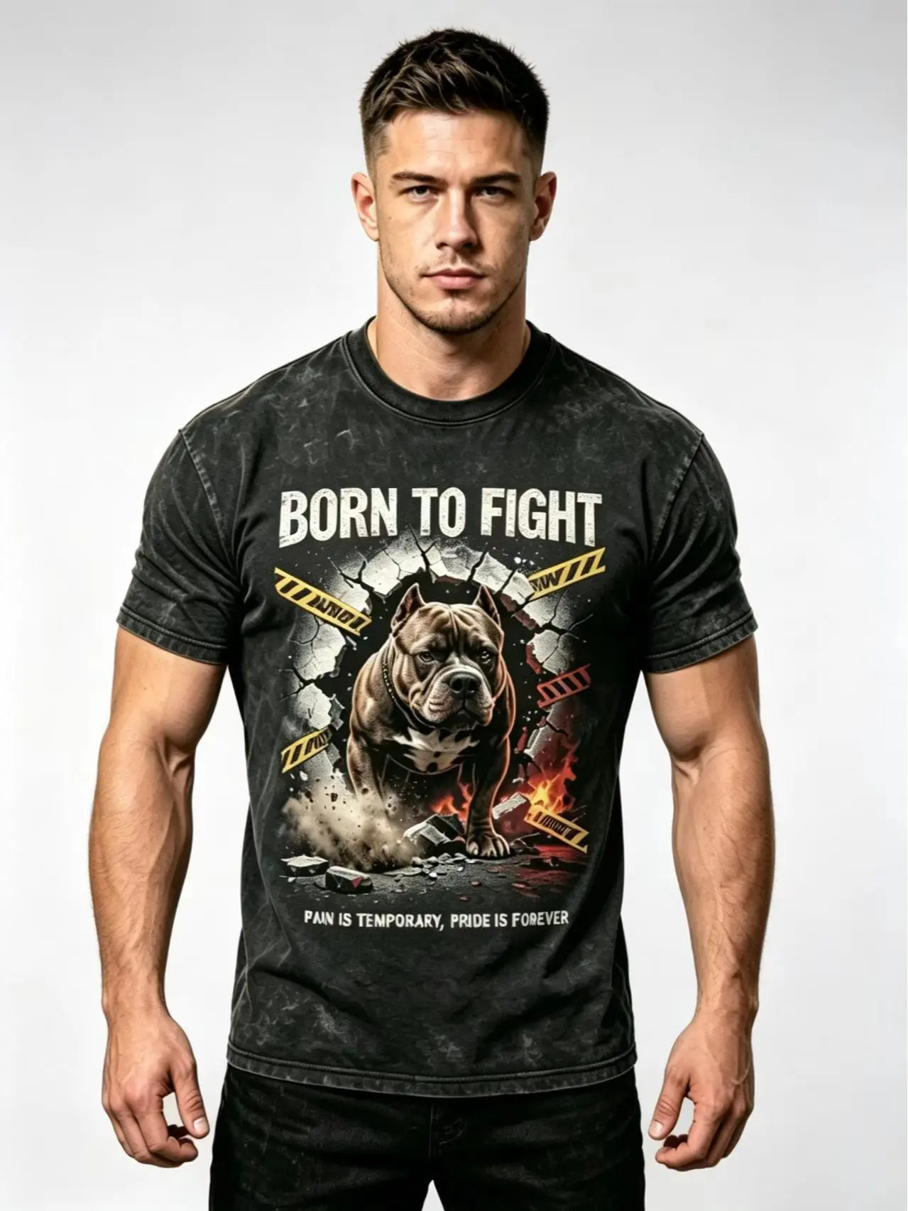 American Bully Pitbull Graphic T-Shirt, 100% Cotton Breathable Short Sleeve Tee, Unisex Loose Fit Casual Streetwear Top, Classic Black White Washed Color Options, Perfect Gift for Pitbull Dog Lovers