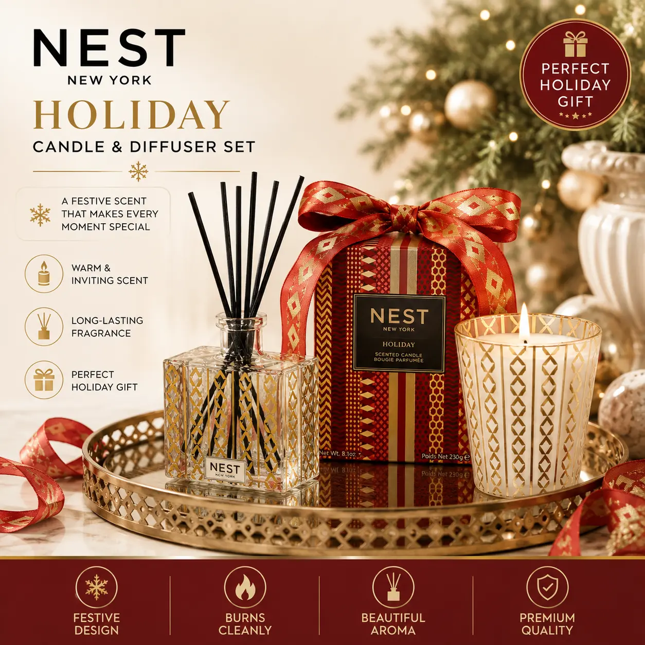 [Free Ship] Pack 2 Nest New York Scented Candle | 3 Wick Non Toxic, Multiple Scent for Home Fragrance Enhance Relaxation with Rich Aroma