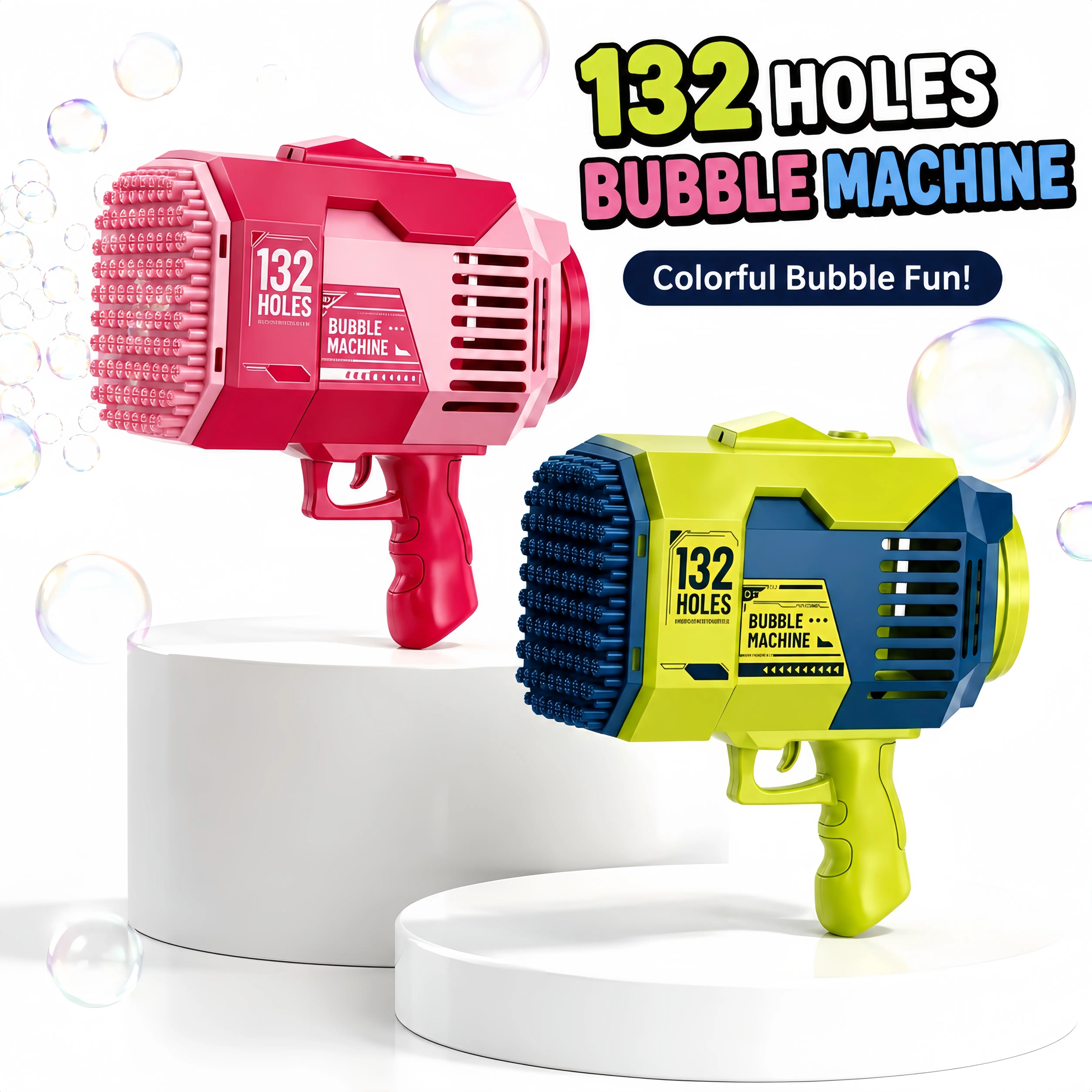 132-Hole Unisex Bubble Launcher Toy - Rechargeable, 1-Speed High-Speed Motor, Extreme Volume Output, Dual-Purpose Cooling Fan, 1-Button Activation, Non-Slip ABS Handle, Sensory Immersive Experience - Ideal for Outdoor Picnic, Toddlers & Teens Gift, Pool P