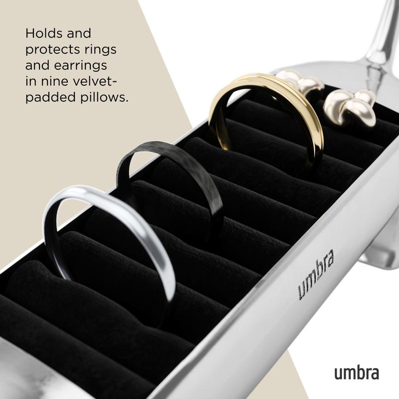 Umbra Dachsie Ring Holder - Holds Up to 10 Rings, Polished Metallic Finish, Velvet Padded Base, Jewelry Storage Organizer for Dog Lovers