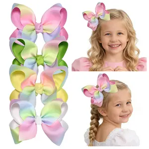 JoyBowie 5-inch Girl Hair Accessories, Colorful Rainbow Heart Satin Hair Accessories with Alligator Clips, Suitable for Toddlers and Little Girls, 4-Piece Set baby hairbows