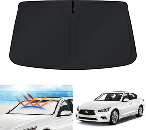 Canvcle Custom Fit Windshield Sun Shade for Infiniti Q50 2014-2024 Full Coverage UV Protection Silver Black Foldable Sun Visor with Double-Layer Design
