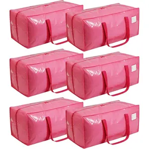 6 Pack Extra Heavy Duty Large Moving Bags with Comfortable Handle &  Zipper,Storage Totes for Space Saving Moving Storage College Supplies Alternative to Moving Box,Pink
