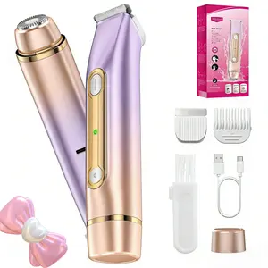 PVBKZ Bikini Trimmer for Women, Electric Shaver and Razor Rechargeable 2-in-1 Body and Facial Epilator, Dual Heads for Painless Trimming of Pubic Hair, Face, Underarms and Legs, IPX6 Waterproof. Christmas Gift New Year Gift Shaving Grooming