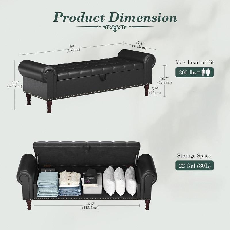 YOUDENOVA 60‘’/51” Ottoman Storage Bench, Queen Size End of Bed Storage Bench with Tufted Button, Upholstered Sitting Bench for Front Door Entrance,Bedroom,Dining Room, Entryway modern coffee table