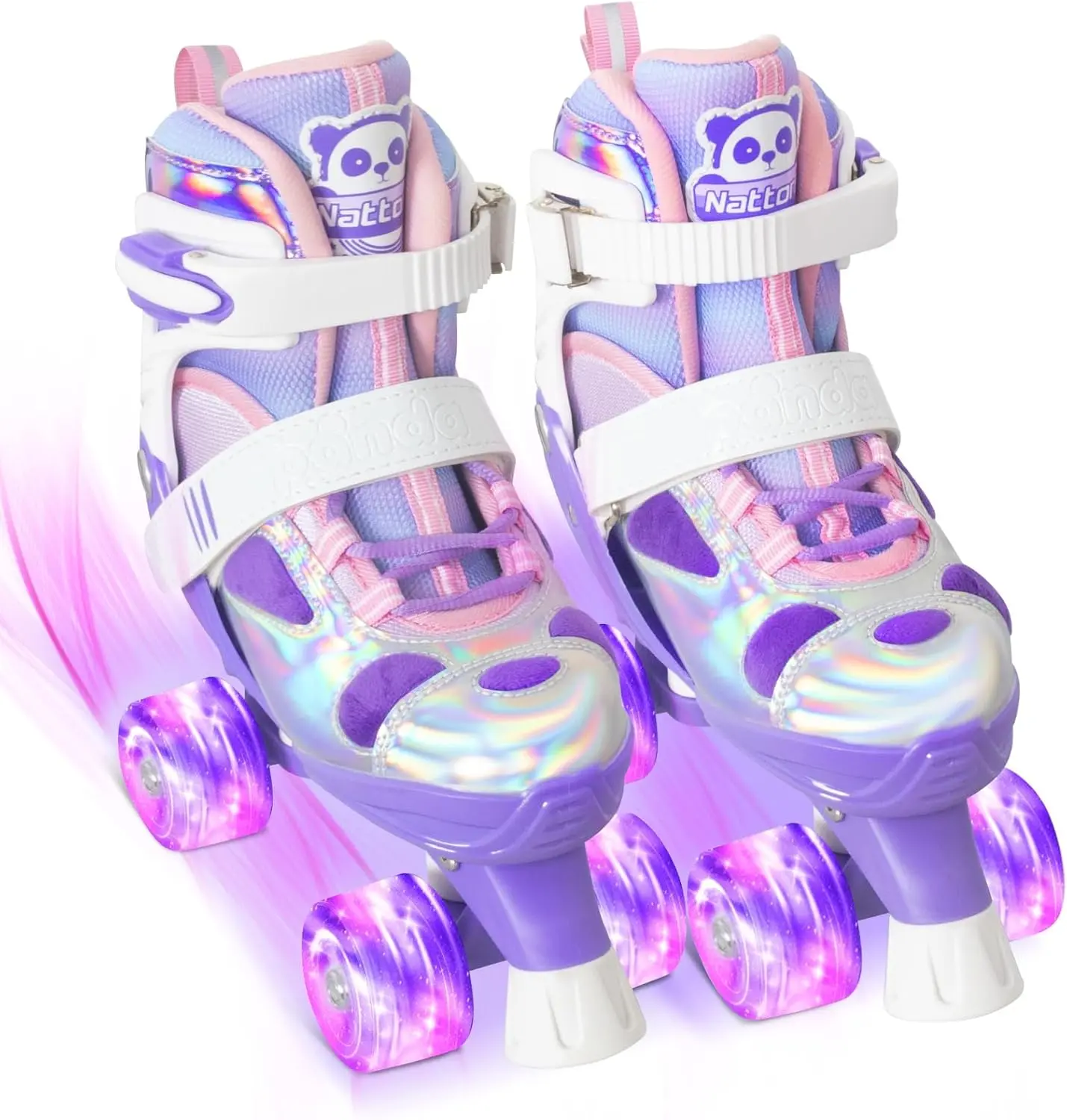 Nattork Kids Panda Quad Roller Skates for Girls & Boys, 4-Size Adjustable Skates with Full Light Up Wheels, Beginner Friendly Quad Skates, Durable & Safe for Indoor Outdoor Play, Ideal Birthday Gift for Children