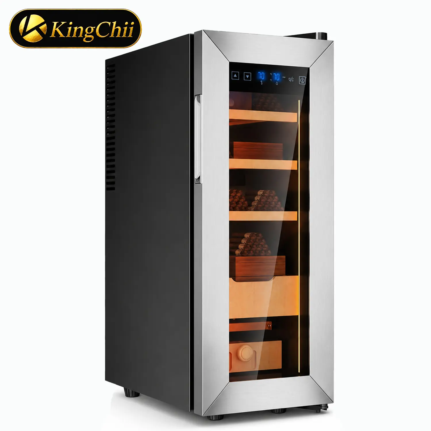 KINGCHII 35L Smart Electronic Humidor with 2-Way Auto Climate Control, Spanish Cedar Wood Shelves, 250 Capacity, Luxury Gift for Men