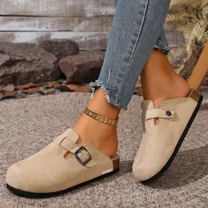 Retro Suede Clogs for Women Comfortable Slip-On Mules with Adjustable Buckle Indoor Outdoor Shoes Springfresh