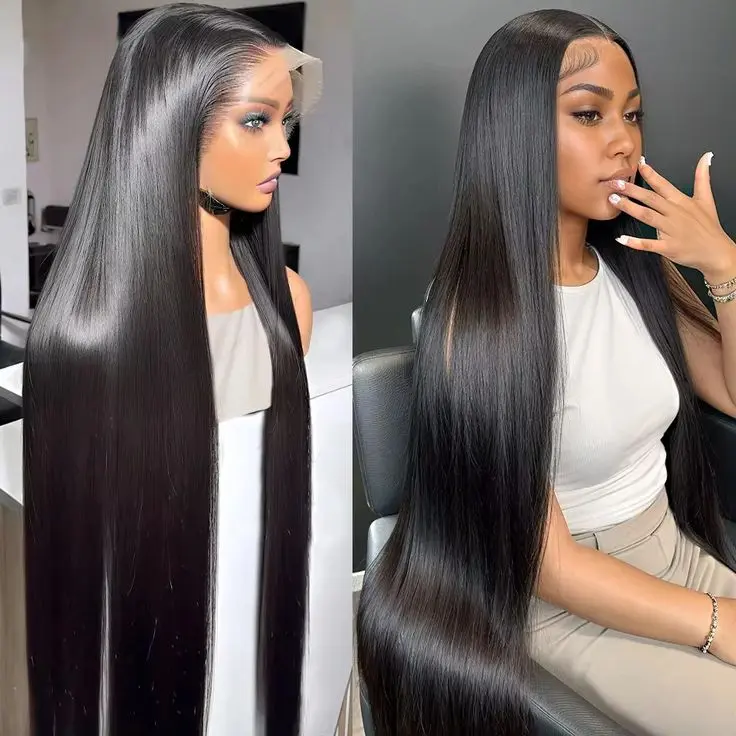 BLING HAIR 13x6 Straight HD Lace Frontal Wig, Long 36 Inch Remy Human Hair, 180% Density for Women, Natural Black, Long Wig, Hd Lacefrontal Wigs