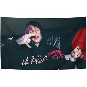 Rapper Music Poster Tapestry Flag 60x40inch Lil Singer Peep Banner 60x40inch Banner Home DecorTapestry Bedroom, Living Room,College Dorm Decor Can Be UsedIndoor and Outdoor Print Decoration Black