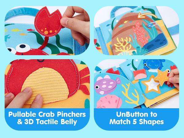 hahaland Ocean Busy Book for Toddlers 1-3, Montessori Toys Sensory Activity Busy Board, Travel Toy for 1 2 3 Year Old Boys Girls, Educational Fine Motor Skills Learning Toy, Toddler Birthday Gift