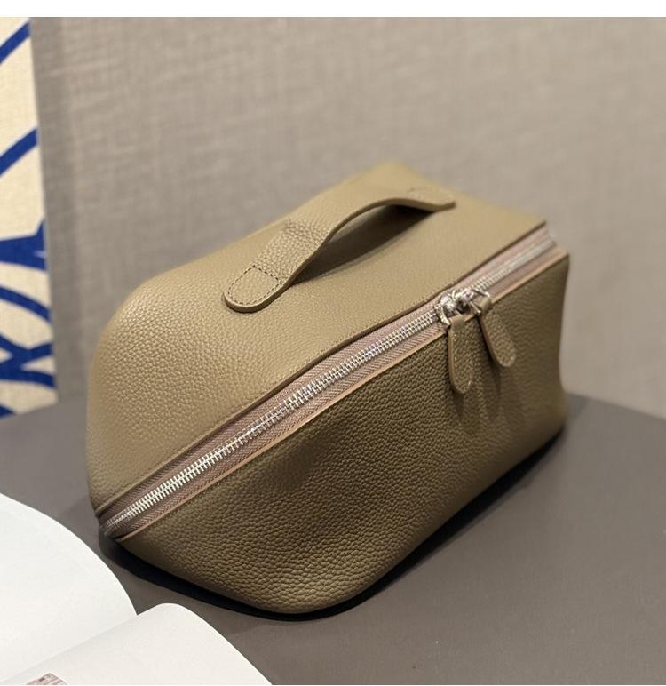Minimalist High-End Feel First Layer Cowhide Texture Makeup Bag Genuine Leather Travel Portable Toiletry Bag Large Capacity Storage Bag