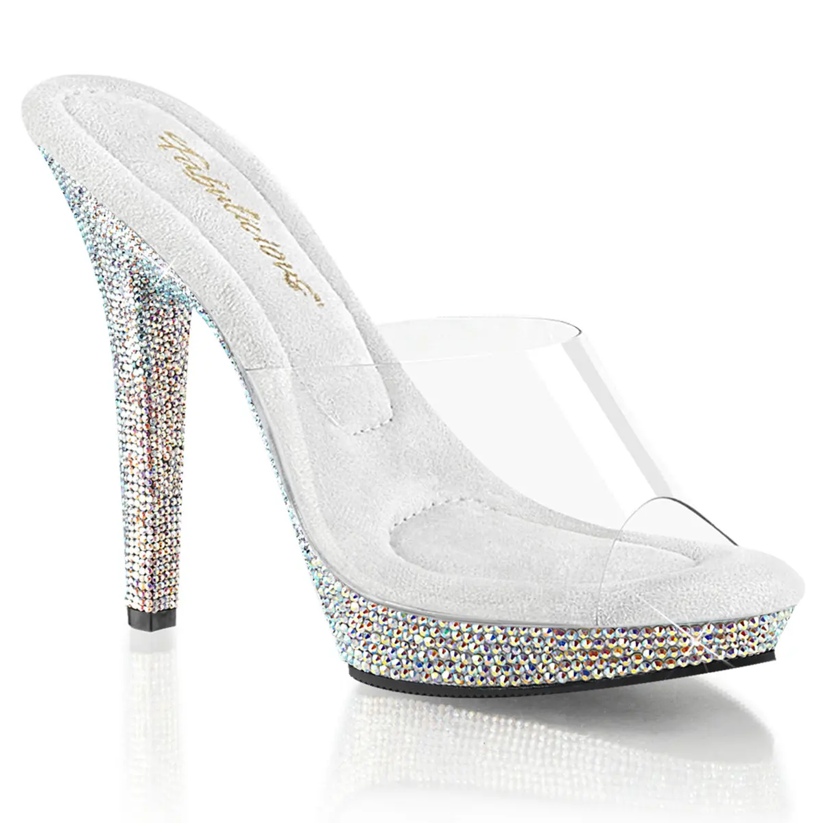 Women's Rhinestone-Accent Slip-On Sandals - Lip-101DM Model, 5 Inch Chunky Heel Platform, Classy Elevated Sandals, Wedding Party Footwear