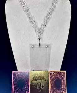 Card Holder Necklace, Replaceable Acrylic Card Pendant, Includes 3 Yu-Gi-Oh! Random Cards