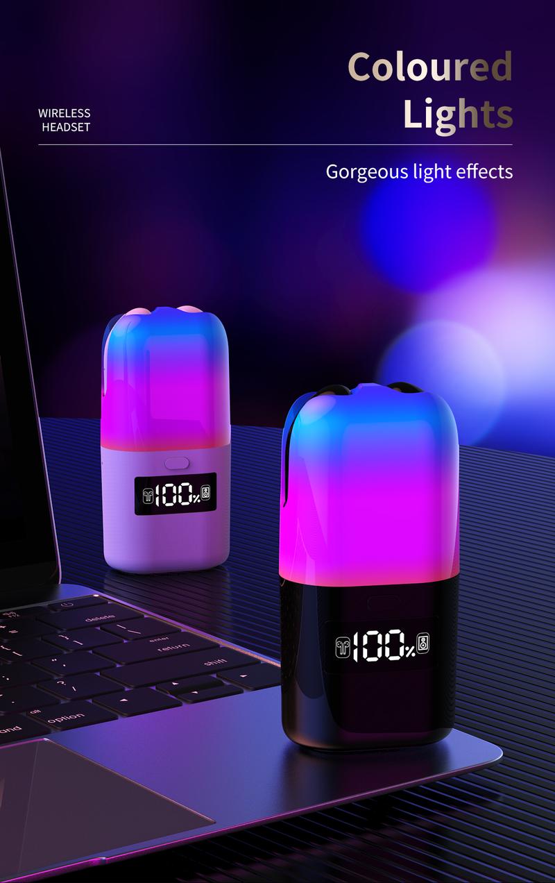 Wireless Earbuds with Colorful Lighting Effects Compact Size, Big Sound Hi-Fi Speaker Earbuds comfortable call