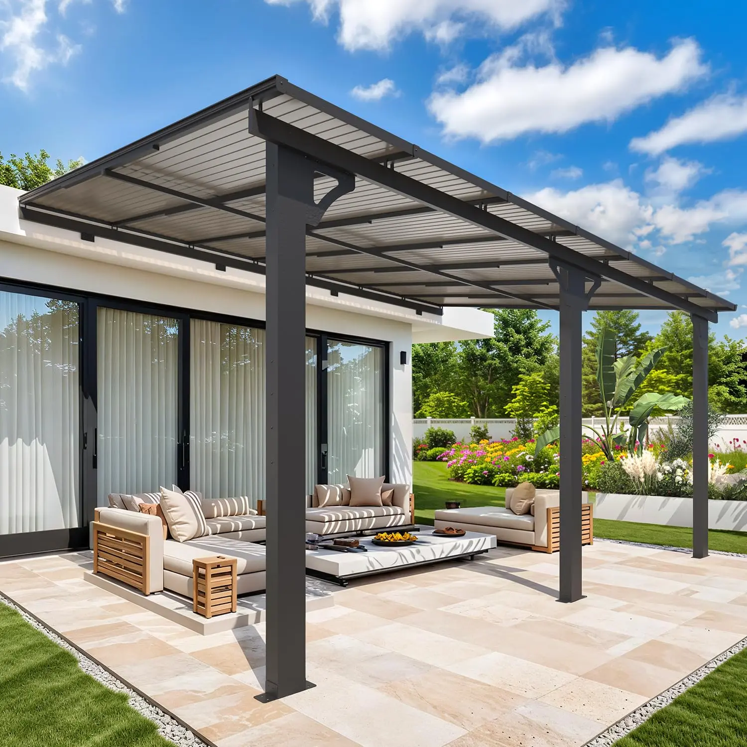 【Multiple packages arrived at different times】AECOJOY Adjustable Height Outdoor Gazebo Pergola,Large Wall-Mounted 8.1-9.8 Ft Hard Top Lean to Metal Heavy Duty Metal Awnings Shelter Pergolas Patio Canopy