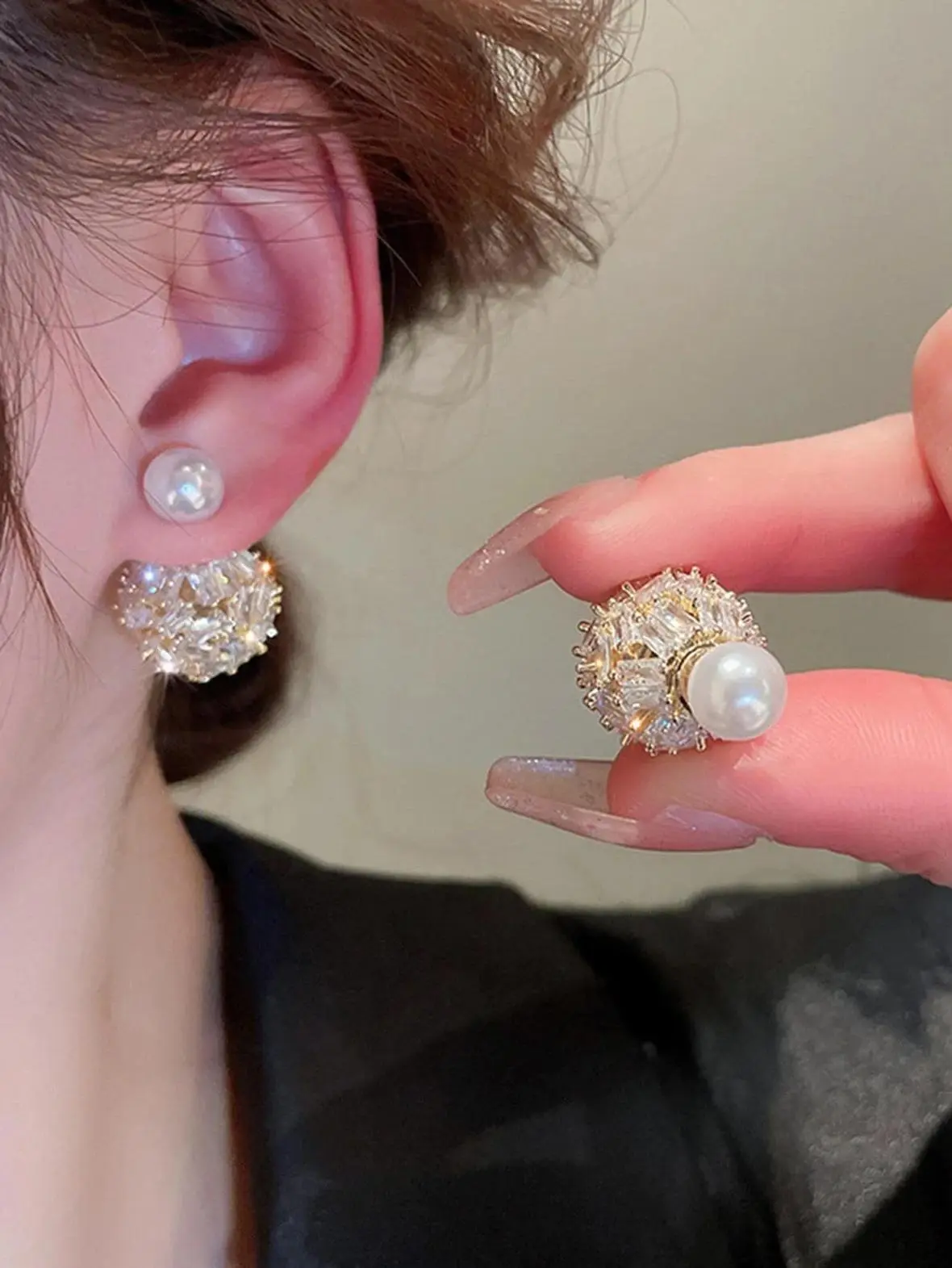 Andkiss Cubic Zirconia & Faux Pearl Decor Earring Jackets