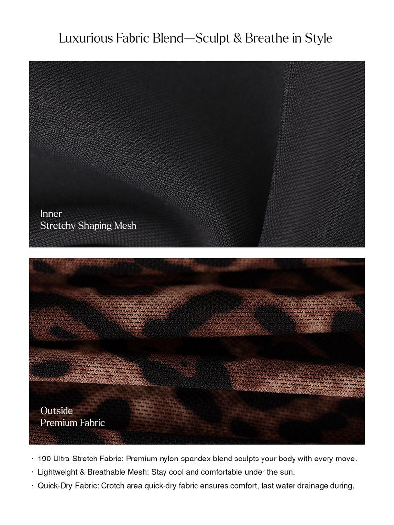 Popilush Leopard Swimwear Set High Waisted Bikini Shapewear Swimsuit  Push Up Adjustable Cover Up