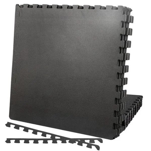 Zeny 6-Piece Soft EVA Foam Puzzle Shape Floor Mats Set - 24in×24in Square Interlocking Edge Indoor Floor Mat, Non-Slip, Waterproof, Shock-Absorbing Pad for Gym, Household Workout Use, Black, Square Floor Mat, High Density Foam