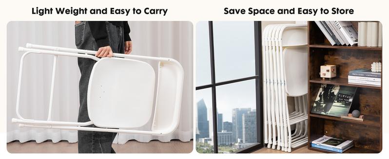 Plastic Folding Chairs with 330-Pound Capacity, Sturdy Metal Foldable Chairs, Outdoor and Indoor, for Home, Office, Party, Comfy