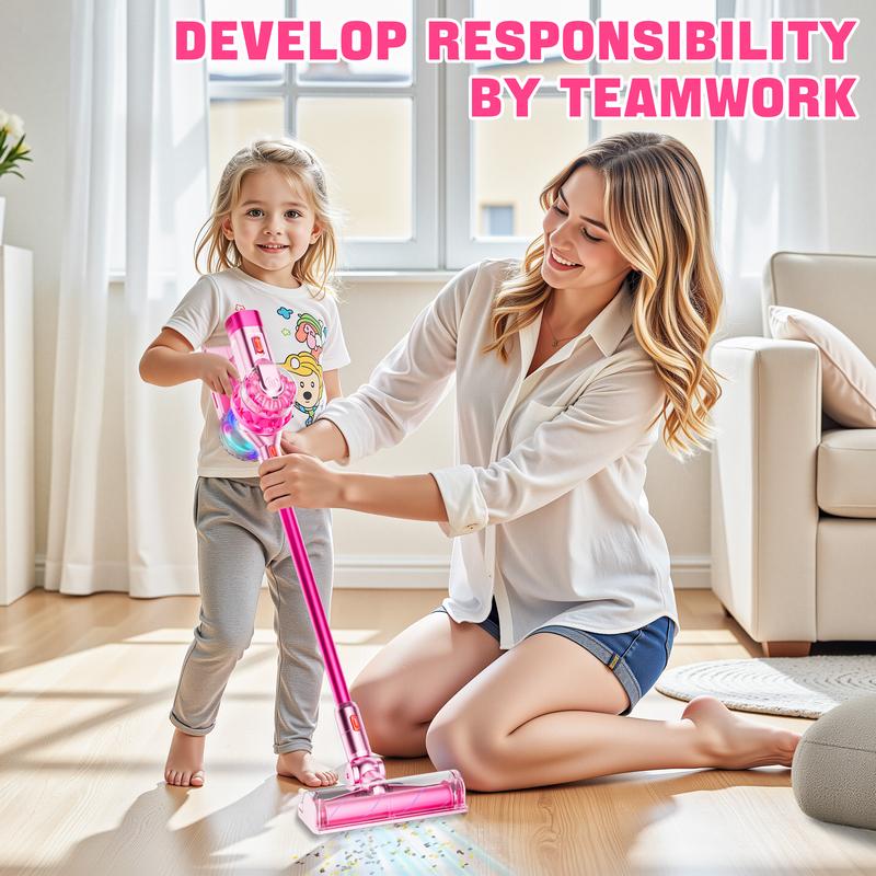 BLAXTEM 4-in-1 Kids Toy Vacuum Cleaner Set with Real Suction Interactive Fun for Toddlers 4 Attachments Auto Manual Mode Gift for 3-7 Year Olds