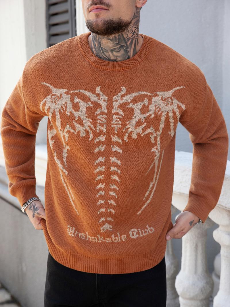 HYPESTFIT Men's Oversized Crewneck Sweater Trendy Comfy Acrylic Knitwear for Halloween Fall Streetwear Everyday Style Hipster Fashion - Stylish - Casual