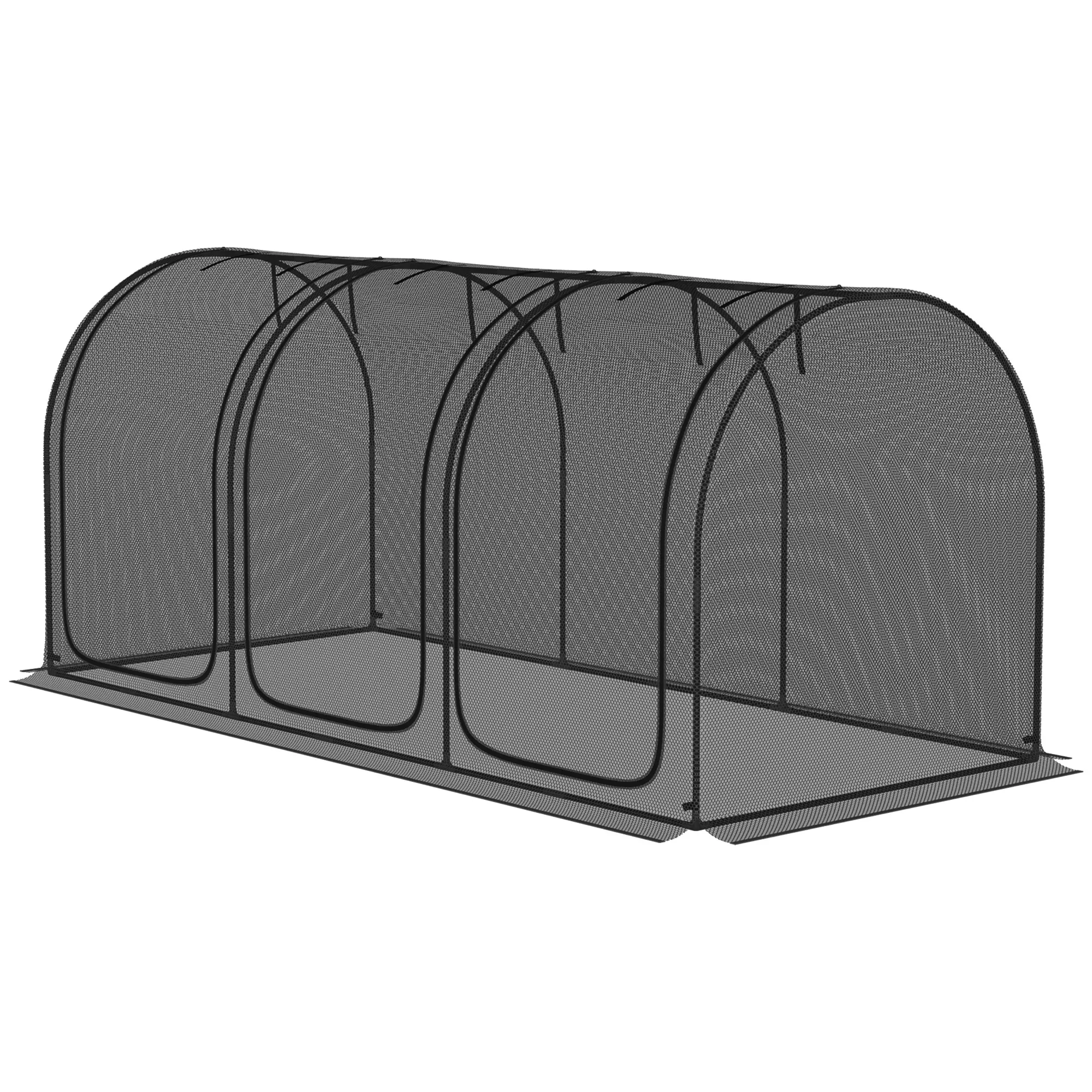 9' x 4' Garden Crop Cage, Plant Protection Tent with 3 Zippered Doors, Storage Bag and 4 Ground Stakes, for Garden, Lawn, Black