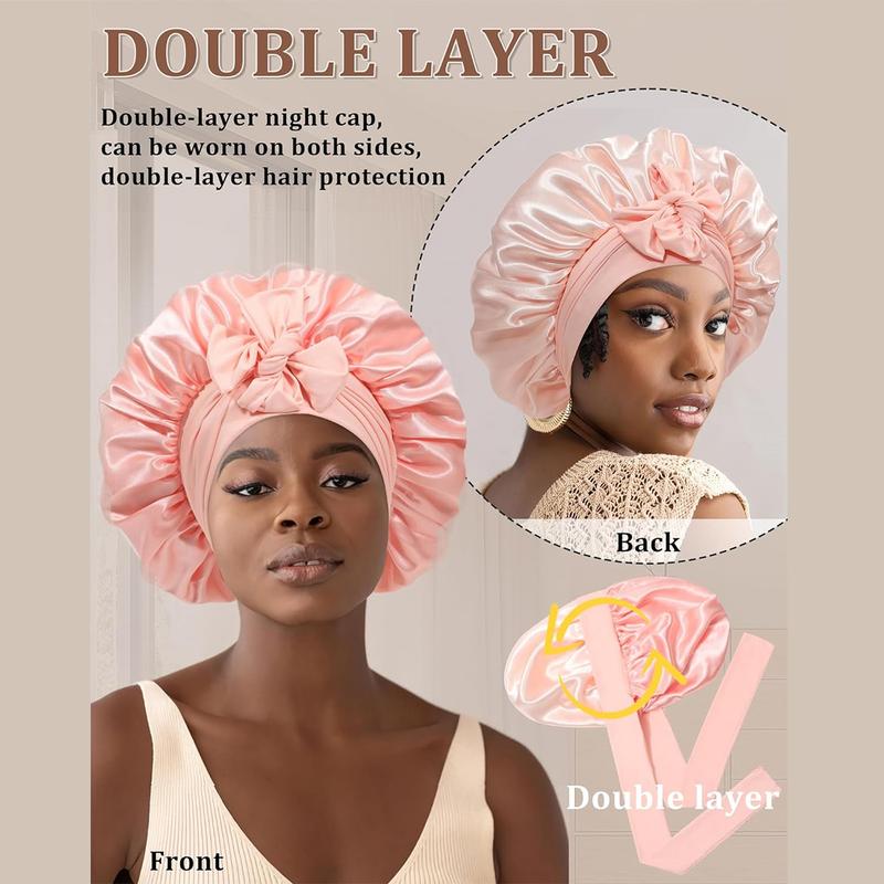 Double Layer Satin Bonnet for Sleeping Cap Women Reversible Hair Bonnets with 2PCS Hair Scrunchies Elastic Tie Band Nightcap Gifts for Women Double Layer Satin Bonnet for Sleeping Cap Women Reversible Hair Bonnets with 2PCS Hair Scrunchies Elastic Tie Band Nightcap Gifts for Women