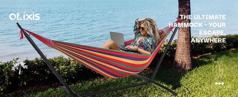 Hammock With Stand – 450 LB Capacity Steel Stand, Soft Lounge Swing, Quick No Tool Assembly, Lightweight Outdoor Hammock For Park Beach And Travel, Sturdy & Reliable, Vibrant & Breathable Comfort Soft Lounge Swing Soft Lounge Swing