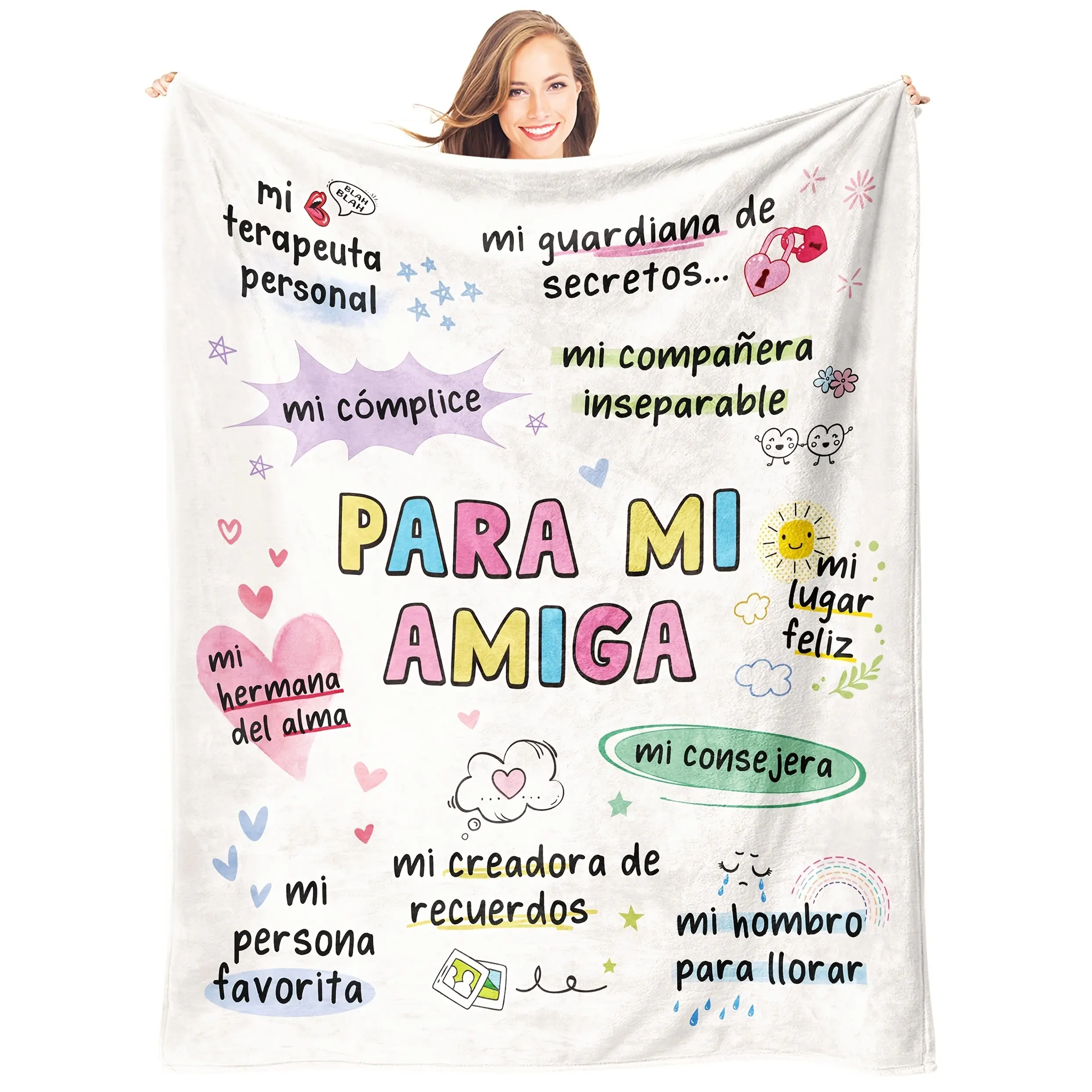 Flannel Fabric Fluffy Soft Blanket Gift for Best Friend, Multi-Size Home Use Plush Throw for Women, Sentimental Spanish-Themed Birthday Holiday Bedroom Sofa Blanket, Fluffy Soft Blankets, Blanket Gifts
