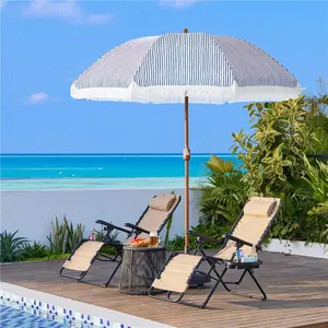 【Romantic French Style】Costoffs 9ft Patio Umbrella with Fringes - 8-Rib Market Umbrella for Garden, Pool, Deck & Beach