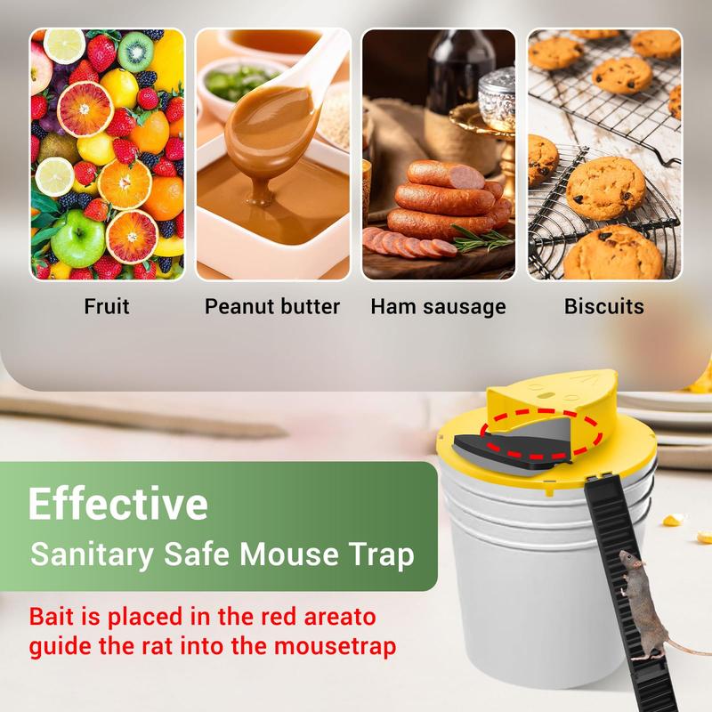 Bucket Mouse Traps Flip Lid 5 Gallon Auto Reset Reusable Humane Mice Rat Traps for Indoor Outdoor 3 Pack Pet Friendly Easy To Use Multi-Scene Application