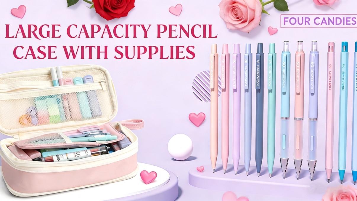 Four Candies 36PCS Learning Materials, Aesthetic School Supplies in Large Capacity Pencil Case, 12PCS Mechanical Pencils 0.5-2.0mm with 624PCS Lead Refills,Cute Aesthetic Mechanical Pencils for Writing,Drawing & Drafting, Back to School Supplies Shopping