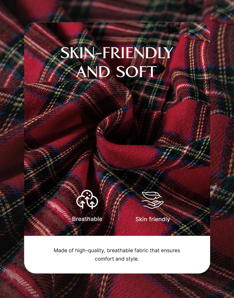 Asvivid Women's Classic Plaid Shirt Collar Half Button Ruffle Hem Long Sleeve Mini Dress for Casual Wear Christmas Holiday